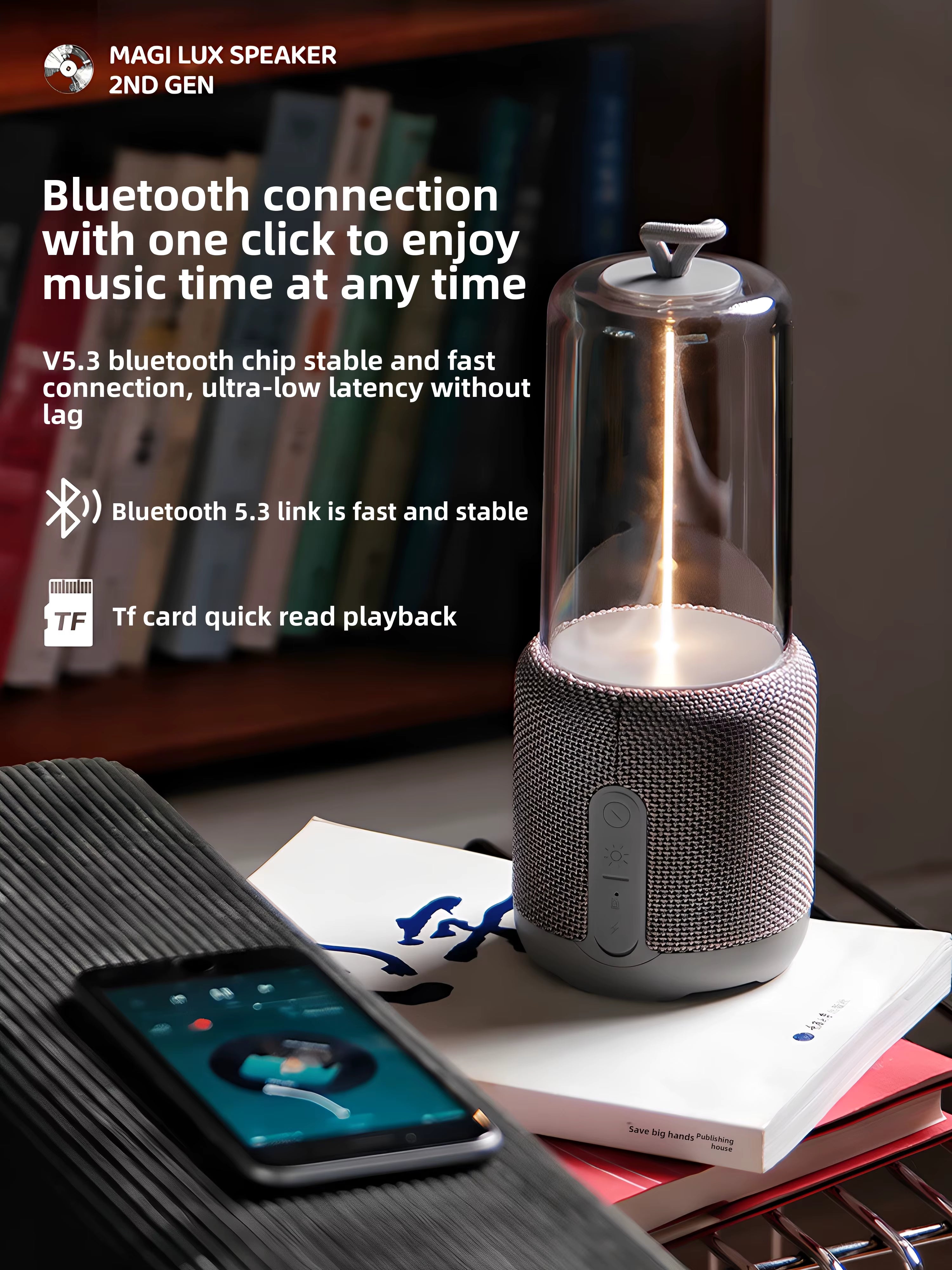 AUGELIGHT Bluetooth Speaker Modern Multifunctional Night Desk Lamp Atmosphere Light Battery Powered Magilux Speaker Lamp, Perfect for your office, nightstand or dorm room