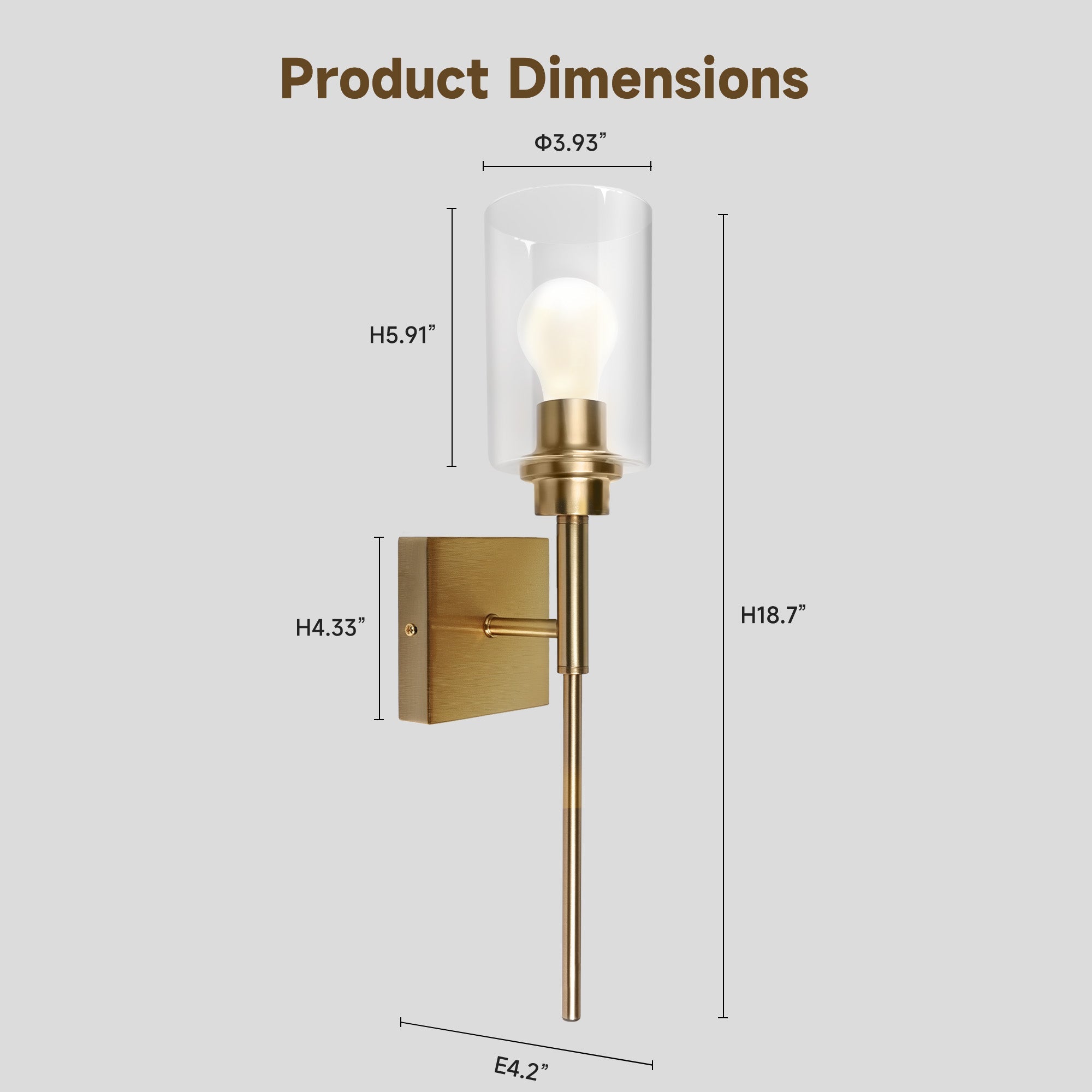 Modern 1 - Light Bathroom Wall Light, Brushed Vanity Light Fixture with Clear Glass Shade, E26 CRI90 Bulb Included, Wall Sconce for Mirror, Bedroom, Hallway Living Room - Auge Light